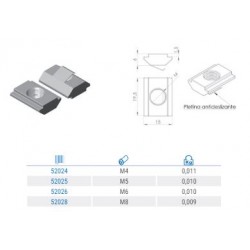 TUERCA EN T ANTIDESLIZANTE M8